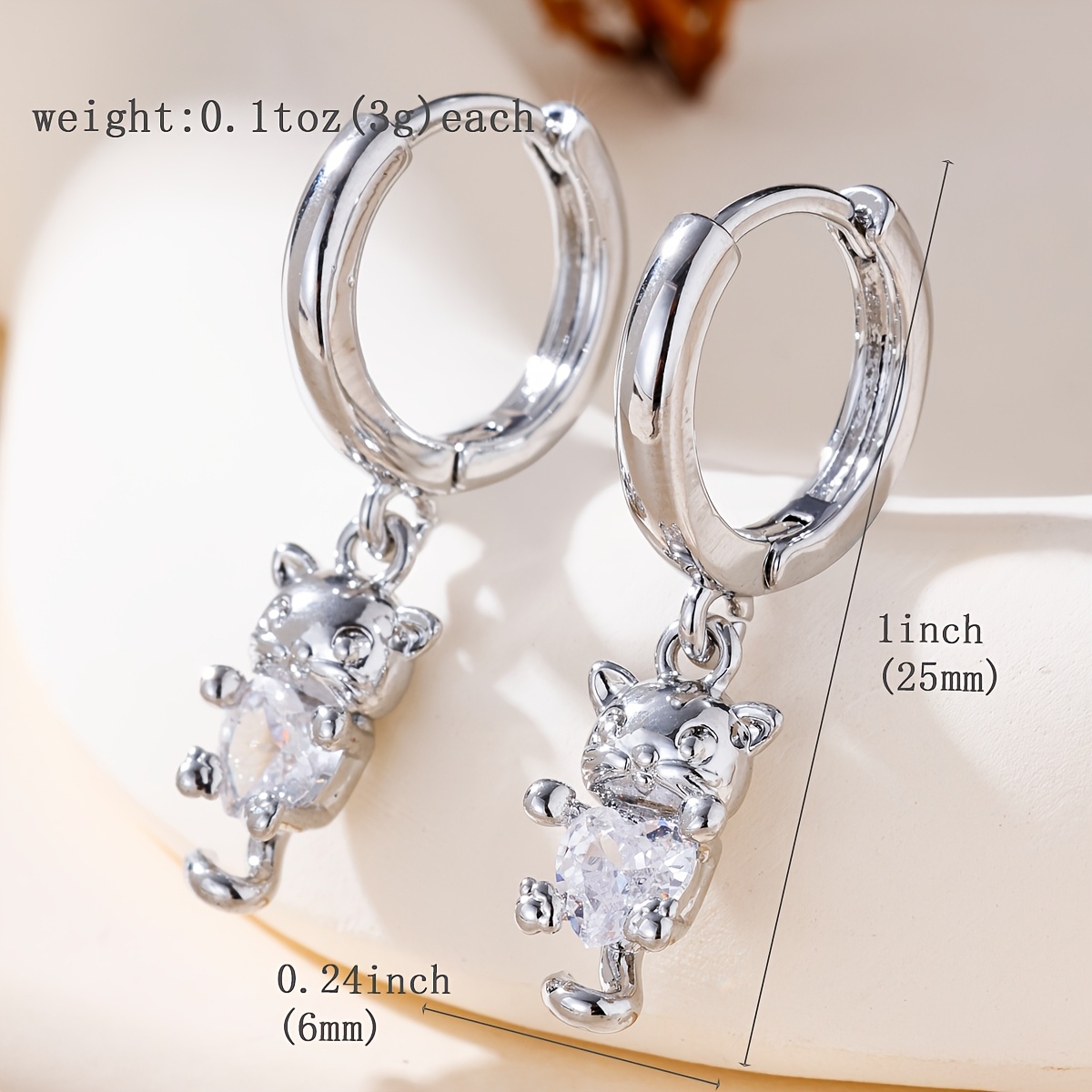 Women's Cute Pet Style Kitten-Shaped Zirconia Earrings